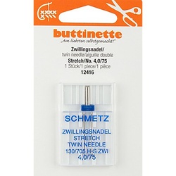 buttinette Zwillingsnadel "Stretch", Stärke: 75, Nadelabstand: 4 mm