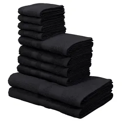 Handtuch Set MY HOME "Vanessa, 10-tlg Handtuch-Set, Duschtücher, Handtücher und Gästetücher", schwarz, 10 tlg., Walkfrottee, Walkfrottee, Obermaterial: 100% Baumwolle, Handtuch-Sets, 100% Baumwolle, einfarbig, weich, saugstark, mit Bordüre