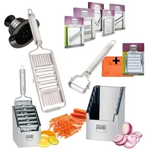 Novabest 4-fach Gemüse-Hobel Multi-Schneider Muxels Mega-Set mit 5 zusätzlichen Einsätzen in Edelstahl und Multi Schäler