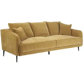 miliboo Design-Sofa 3-Sitzer aus currygelbem Effekt-Veloursstoff und schwarzem Metall JERRY