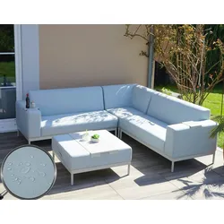 Mendler Alu-Garten-Garnitur HWC-C47, Sofa, Outdoor Stoff/Textil ~ blau mit Ablage, ohne Kissen