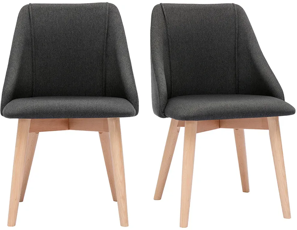 Stühle aus dunkelgrauem Stoff mit Samteffekt und massivem Buchenholz (2er-Set) HIGGINS