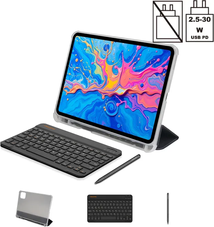 Teclast ArtPad Pro Tablet – 12,7 Zoll 2K Display, unterstützt 4096 Druckstufen und T-Pen-Zeichnung, Helio G99 (MT8781) Octa-Core-Prozessor, 20 GB (8 GB + 12 GB virtueller Speicher) RAM + 256 GB Speicher, Dual-SIM 4G LTE + 5G WiFi, 10.000 mAh Akku mit 18 W Eingangsleistung, Android 15, TDDI, 8 MP + 13 MP Kameras, GPS, Bluetooth 5.2, OTG, Widevine L1, inklusive Eingabestift, Schutzhülle und Bluetooth-Tastatur, Modell 2025.