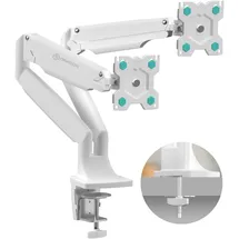 ONKRON Monitorhalterung 2 Monitore für 13-32 Zoll, bis 9 kg (x2), VESA 75x75 / 100x100, schwenkbar, neigbar, drehbar, Weiß G200-W