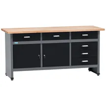 KÜPPER Werkbank Stahl 170x84x60 cm schwarz 6 Schubladen 2 Türen 300 kg Traglast