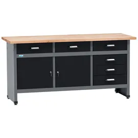 KÜPPER Werkbank Stahl 170x84x60 cm schwarz 6 Schubladen 2 Türen 300 kg Traglast