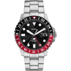 Quarzuhr FOSSIL "FOSSIL BLUE GMT", silber (edelstahlfarben), Armbanduhren, Herren, Armbanduhr, Damenuhr, Datum, Silikonarmband, bis 10 bar wasserdicht