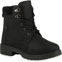 VAN HILL Damen Warm Gefüttert Worker Boots Stiefeletten Profilsohle Schuhe 838053, Farbe: Schwarz, 39 - 39