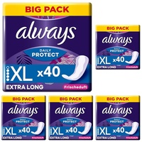 Always Dailies Protect Slipeinlagen Damen, Extra Long (40 Binden) Big Pack, mit frischem Duft, atmungsaktiv, flexibel (Packung mit 5)