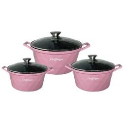 Diamant Kochgeschirr 6 teilig Topf Induktion Alu Guss Kochtopfset Marmor Pink