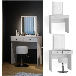 Vicco Schminktisch Frisiertisch Frisierkommode Elara Weiß LED Spiegel Design Hocker 80x79cm modern Schlafzimmer Kommode Schminkspiegel Schublade Ablage Aufbewahrung Kosmetiktisch Make-Up-Tisch