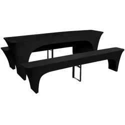 vidaXL 3 Schonbezüge für Biertisch und Bänke Stretch Schwarz 220 x 70 x 80 cm