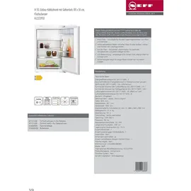 Neff KI2222FE0 Einbaukühlschrnak (119 l, 874 mm hoch)