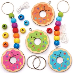 Schlüssel- & Taschenanhänger "Donut" aus Holz (pro Set 4) Basteln mit Holz