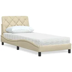 Bett mit Matratze Creme 90x190 cm Stoff