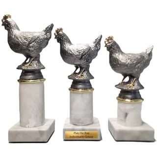 eberin · Huhn/Henne Pokal · Kleintierzucht · Bauernhof Award · Federvieh · Glucke mit Goldkamm auf Säule/Marmor weiß · Auszeichnung · in 3 Größen erhältlich · mit Wunschgravur · (19,8 cm)