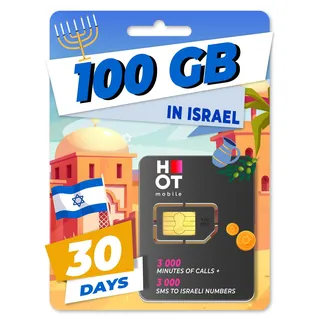 Hot Mobile Israel Prepaid-SIM-Karte, 100 GB in Israel, 3000 Minuten, 3000 SMS, 4G | LTE, Obligatorische Aktivierung auf unserem Portal (www Marco Polo Mobile com)