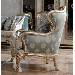 Casa Padrino Luxus Barock Ohrensessel Hellblau / Silber / Gold - Prunkvoller Wohnzimmer Sessel im Barockstil - Barock Möbel