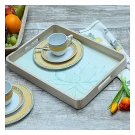 MARELIDA Dekotablett Serviertablett weiß Kerzentablett grüne Blüte