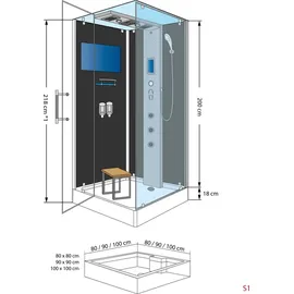 AcquaVapore AquaVapore Dampfdusche Duschtempel Sauna Dusche Duschkabine D38-00L2 80x80 cm