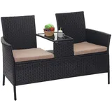 Poly-Rattan Sitzbank mit Tisch HWC-E24, Balkonset, schwarz, Kissen creme