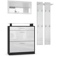 Vladon Garderobe, Weiß Hochglanz Holzwerkstoff, 180x200x23 cm, Garderobe, Garderoben-Sets