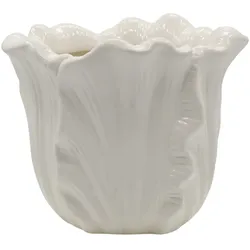 Chic Antique Fayence Blumentopf mit Blätter, H16/Ø 18 cm creme