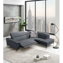 Ecksofa EGOITALIANO "Martine", grau (charcoal), B:272cm H:96cm T:203cm, Sofas, mit Ottomane, elektrischer Relaxfunktion und Kopfteilverstellung