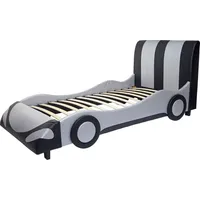 Mendler Bett HWC-E14, Auto Junge Kinderbett Jugendbett, Lattenrost Kunstleder Holz 190x100cm - schwarz-silber