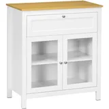 HOMCOM Modernes Küchen Sideboard Buffet Anrichte mit Schublade Verstellbares Regal und 2 Glastüren Glasschrank für Wohnzimmer Esszimmer 80x40x90 cm Weiß