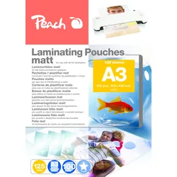 Peach Laminierfolie A3 | 125 mic | 100 St. | matt | beschreibbar | Premiumqualität für beste Laminierergebnisse | geeignet für alle Laminiergeräte | S-PP525-15