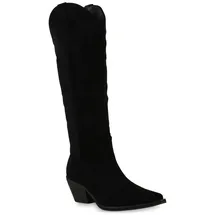 VAN HILL 839869 Cowboystiefel Damen Leicht Gefütterte Cowboystiefel Stiefel Stickereien schwarz 38 EU