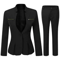 Allthemen Hosenanzug (2 tlg) Damen Eleganter Business Anzug Set mit einem Knopf schwarz M