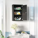 Medizinschrank Mit 3 Ablagen Und Schlüsselschloss, Aus Stahl, 30 X 14 X 46 Cm, Schwarz