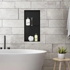luxebath Wandnische Doppel aus Edelstahl 30x60x10 cm Schwarz Duschnische, Randlos,