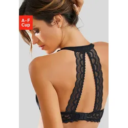 Neckholder-BH LASCANA, Damen, Gr. 95, Cup F, schwarz, Microtouch, Spitze, Obermaterial: 90% Polyamid, 10% Elasthan, sexy, BHs Neckholder-BH Spitzen-BH Spitzenwäsche BH, mit dekorativem Spitzenrücken und Komfort-Nackenträger, sexy Dessous