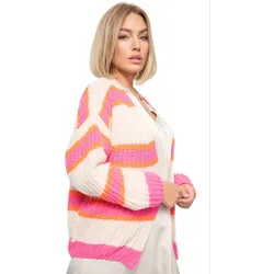 PM SELECTED Damen Cardigan Kuschelige Strickjacke in Candy Stripes Design in Einheitsgröße PM08