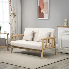 Homcom 2 Sitzer Sofa, Couch mit 2 Lendenkissen, Gepolsterter Polstersofa mit Holzrahmen, Leinenoptik, für kleine Räume, Beige