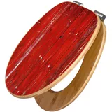 Banjado Design WC Sitz Bambus Holz Toilettendeckel Mit Absenkautomatik Klodeckel WC-Sitz Soft Close Mit Motiv Rote Holzlatten