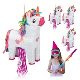 relaxdays Papierdekoration 4 x Pinata Einhorn orange|weiß