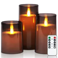 Homemory LED Elektrische Kerzen mit Fernbedienung & Timer, Batteriebetriebene Kerzen mit Flammen-Effekt, Perfekt für Weihnachtsdeko & Wohnzimmer, 3er Set Grau