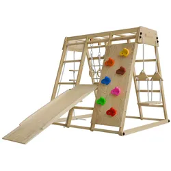 Juskys Maxi Klettergerüst für Kinder - Indoor Spielplatz mit Rutsche, Kletterwand & Schaukel - Natur