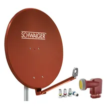 Schwaiger Satellitenschüssel Komplettset - Ø 88 cm Aluminium Offset Antenne in Rot - Inkl. Quad LNB 4-Fach - Digital HD & 4K Empfang - Integrierte Kabelführung & wetterfest