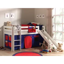 Vipack Hochbett Pino mit Rutsche Kiefer massiv mit Textilset weiß/domino