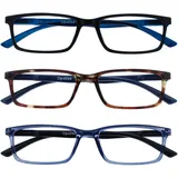 OPULIZE SEE Blaulichtfilter Lesebrille für Damen Herren, Blendfreie UV400-Schutz Federscharnier Anti-Müdigkeit, Rechteckiger Rahmen, Computerbrillen Gaming, 3er-Pack Schwarz Braun Blau +1,00