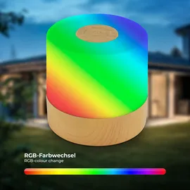 B.K.Licht Außen-Tischleuchte "BKL1591 Kabellose RGB Tischlampe, 4-Stufen Dimmer, mit USB", braun (holzfarbend), 1, Ø 7cm H: 7cm, 1 Stk., Leuchten, 2.700 K, 200 Lm, 2,5W, IP44, nicht dimmbar, 7x7cm, Holzfarben