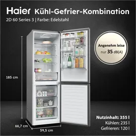 Haier HDPR1618CNPK Kühl-Gefrierkombination (355 l, 1850 mm hoch, Silber)