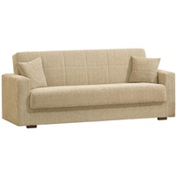 Dmora - Schlafsofa Pinto, Lineares 3-Sitzer-Container-Schlafsofa, Wohnzimmersofa aus gepolstertem Stoff mit Klick-Klack-Öffnung, Cm 212x80h87, Blau