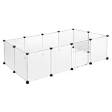 XMTECH Freilaufgehege Freigehege Kaninchen, Kleintiergehege aus Kunststoff Hasenstall Kleintierauslauf Kaninchenstall für Hasen Hamster Kaninchen, Weiß Transparent Platte mit Tür, 145x75x48 cm