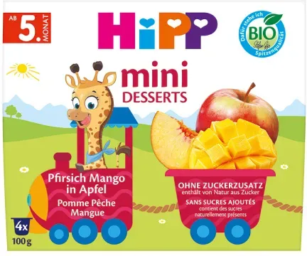 Hipp Mini Dessert Apfel Pfirsich Mango Bio 4x100g